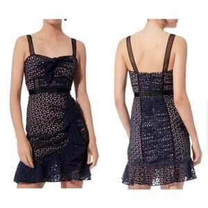 NEW Self-Portrait Blue Petal Broderie Anglaise Crochet Lace Cutout‎ Mini Dress 0